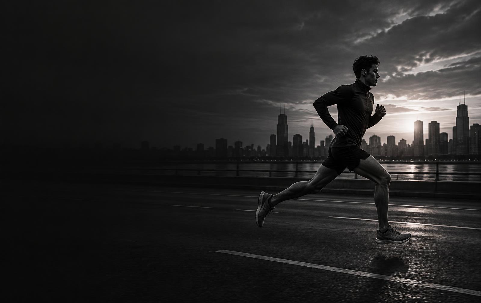 Corredor entrenando en la ciudad al amanecer